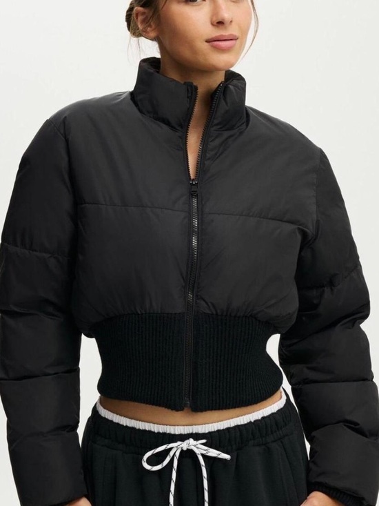 Cotton On Jackets & Blazers - Cotton On Black Cropped Ribbed-Waist Puffer Jacket